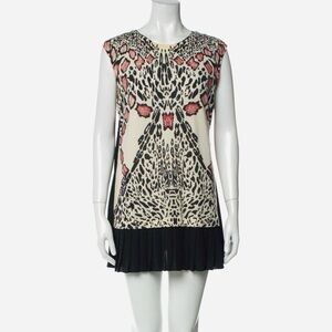 Yigal Azrouel Black/Cream Animal Print Sweater Pleat Back Mini Dress Small $495